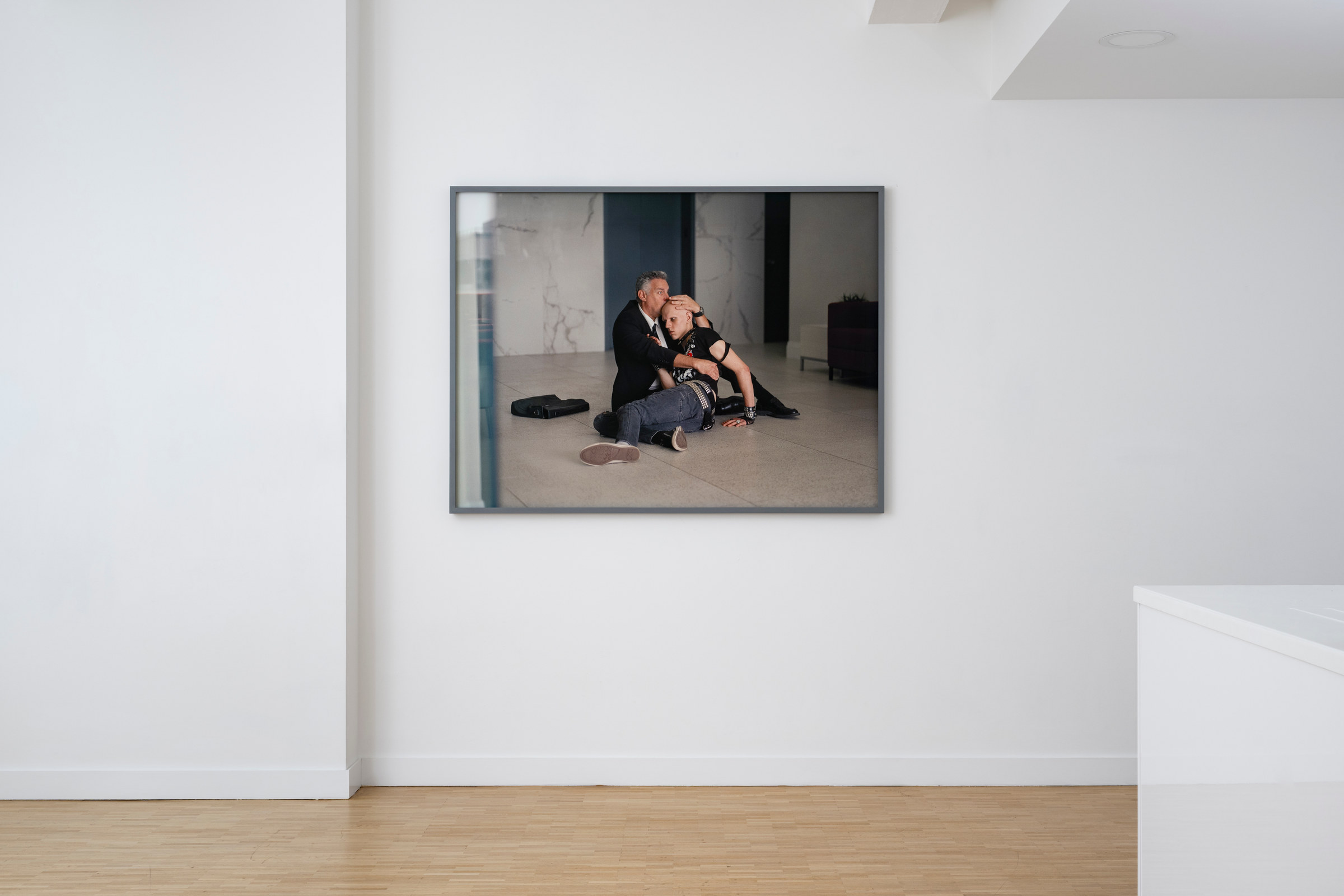 Jake Saint Love Axler, Father and Son, 2026, Archival pigment print on Canson Edition Etching Rag, 154.8 × 115.8 cm, hand-painted grey wooden frame