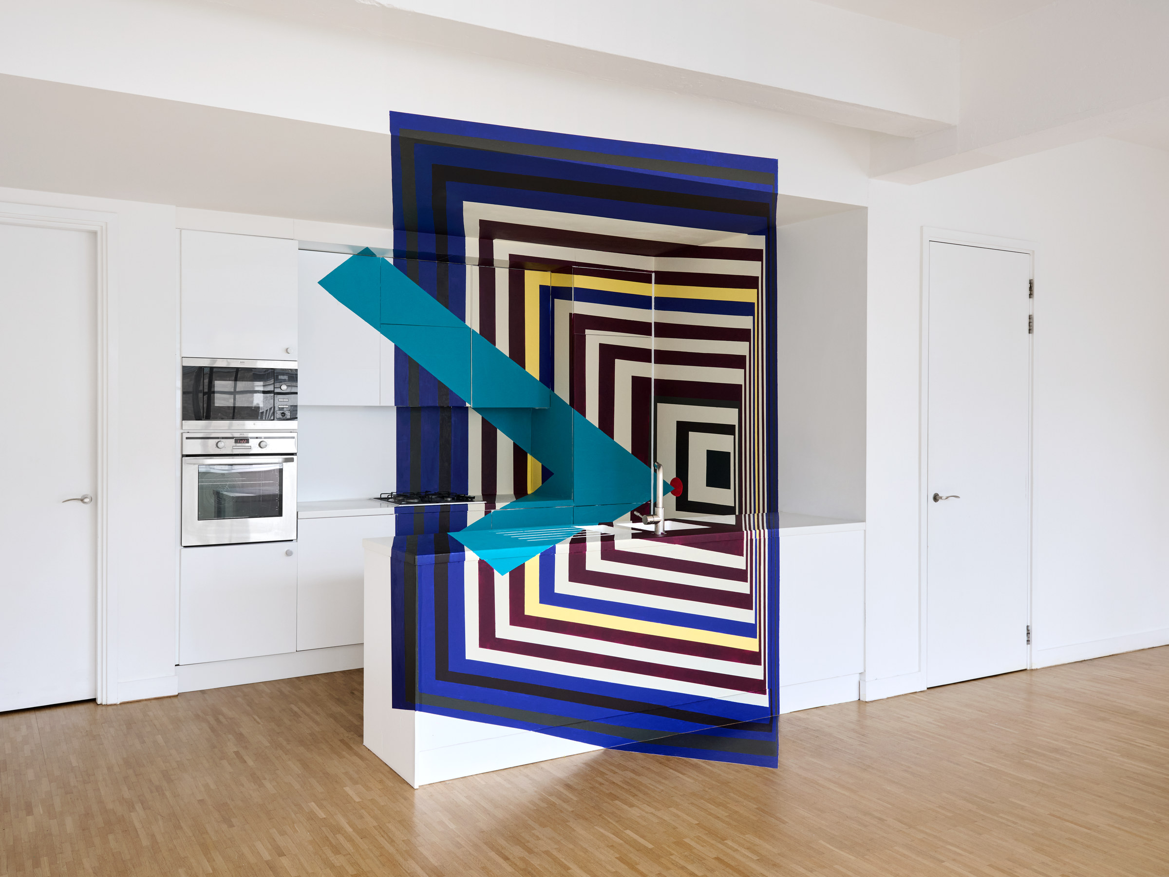 Gretchen Lawrence & Margaret Tashkova, Construction without Permanent Attachment (Desire), water-based paint on vinyl and wall, dimensions variable